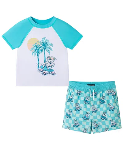 Andy & Evan Babies' Boys' 2t-5 Crewneck Rash Guard And Printed Shorts, 2-piece Set In Blue