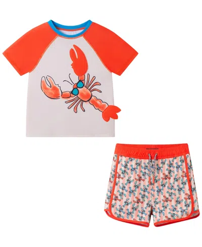 Andy & Evan Babies' Boys' 2t-5 Crewneck Rash Guard And Printed Shorts, 2-piece Set In Red
