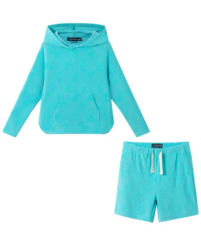 Andy & Evan Babies' Boys' 2t-5 Hooded Swim Cover-up & Pull-on Shorts, 2-piece Set In Blue
