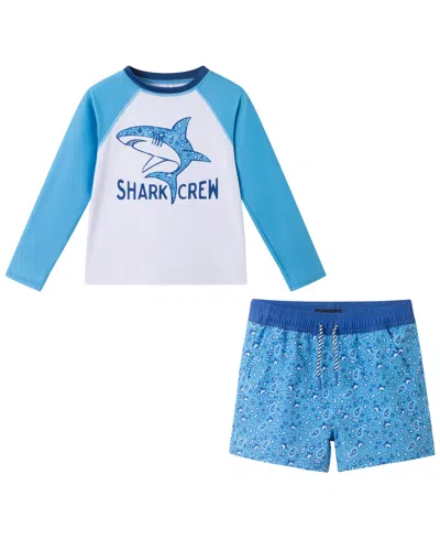 Andy & Evan Babies' Boys' 2t-5 Crewneck Rash Guard And Printed Shorts, 2-piece Set In Blue