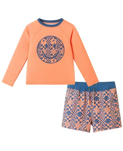 Andy & Evan Babies' Boys' 2t-5 Crewneck Rash Guard And Printed Shorts, 2-piece Set In Multi