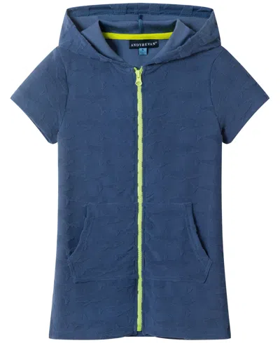 Andy & Evan Babies' Boys' 2t-5 Zip-front Hooded Swim Cover-up In Blue