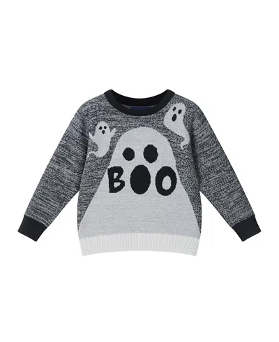 Andy & Evan Kids' Festive Intarsia Cotton Sweater In Gray