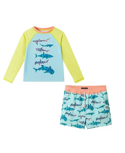 Andy & Evan Kids' Sailboat Long Sleeve Two-piece Rashguard Swimsuit In Multi