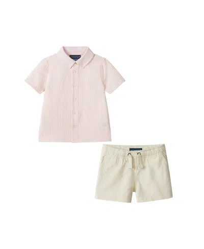 Andy & Evan Boys' Puckered Buttondown & Shorts Set - Baby In Pink