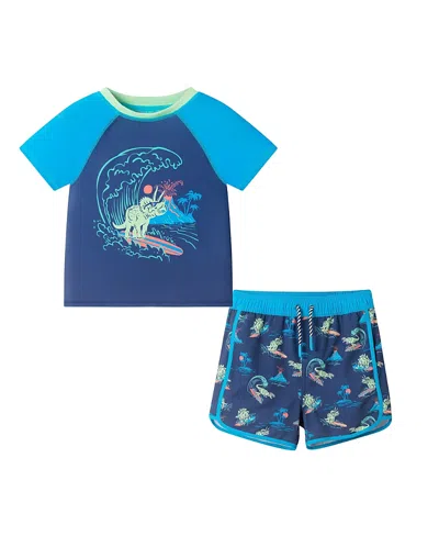 Andy & Evan Boys' Short Sleeve Rashguard Set - Little Kid In Blue