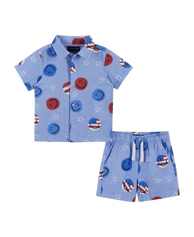 Andy & Evan Kids' Boys' Short Sleeve Seersucker Set - Baby In Blue