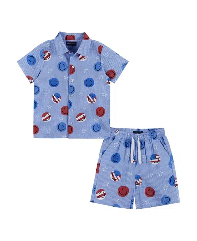 Andy & Evan Boys' Short Sleeve Seersucker Set - Little Kid In Blue