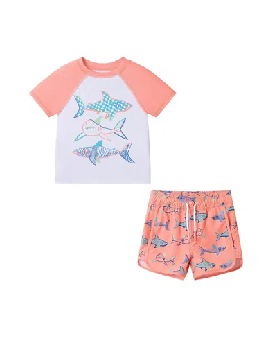 Andy & Evan Boys' Short Sleeve Shark Sketches Rashguard Set - Little Kid, Big Kid In Multi