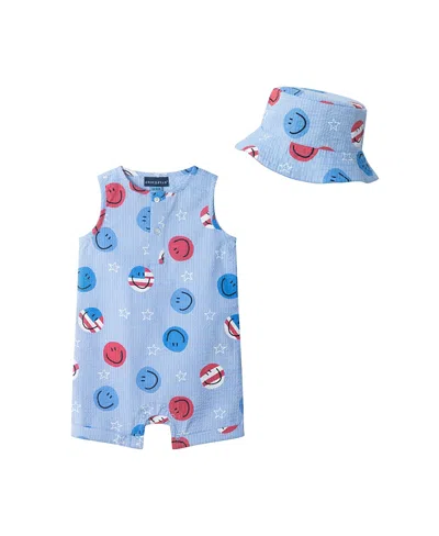 Andy & Evan Boys' Sleeveless Henley Romper & Hat Set - Baby In Blue