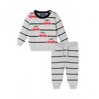 Andy & Evan Kids' Boys Stripe Holiday Car Sweater Set In Grey In Gray