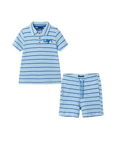 Andy & Evan Boys' Striped Waffle Polo Set - Little Kid In Blue