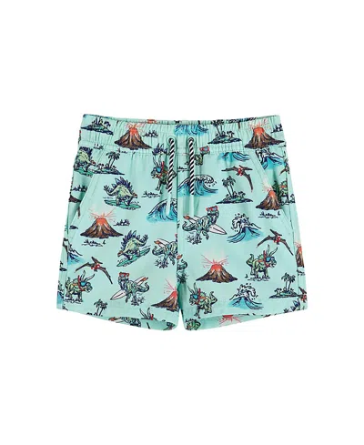Andy & Evan Boys' Surfing Dinosaur Boardshorts - Little Kid, Big Kid In Light,pastel Blue