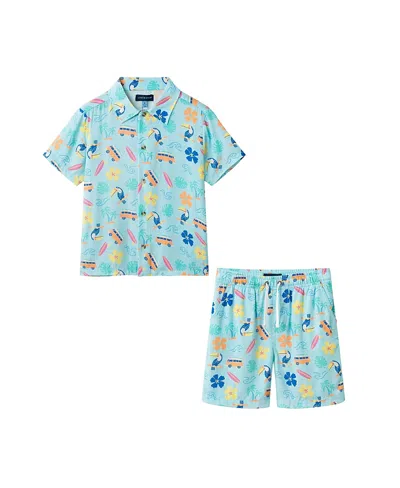 Andy & Evan Kids' Short Sleeve Button-up Shirt & Shorts Set In Blue