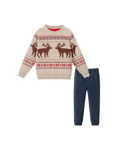Andy & Evan Boys' Winter Moose Sweater And Pant Set - Little Kid, Big Kid In Brown