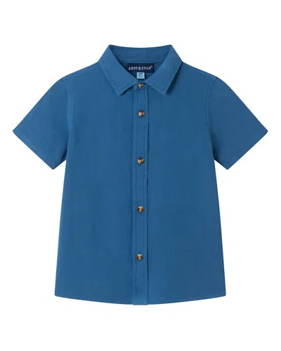 Andy & Evan Kids' Button Front Linen-blend Shirt In Blue