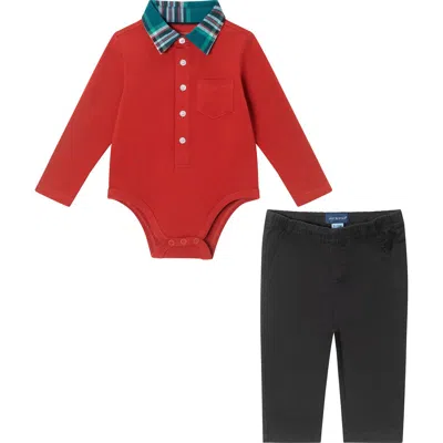 Andy & Evan Babies'  Button-up Bodysuit & Pants Set In Black Red