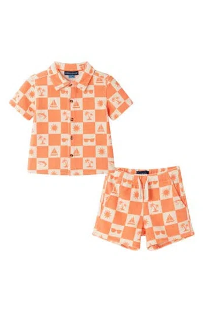 Andy & Evan Babies'  Button-up Shirt & Shorts Set In Orange