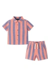 Andy & Evan Stripe Button-up Shirt & Shorts Set In Blue