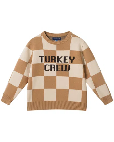 Andy & Evan Checked Turkey Squad Crewneck Sweater In Brown