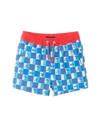 Andy & Evan Checkered Beach Icon Swim Trunk In Blue