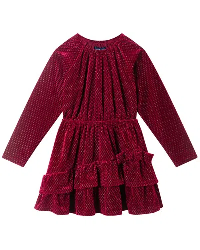 Andy & Evan Kids'  Checkered Velvet Asymmetrical Tiered Dress In Red