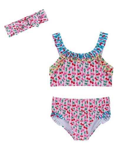 Andy & Evan Cherry Stripe Ruffle Bikini With Headband In Multi