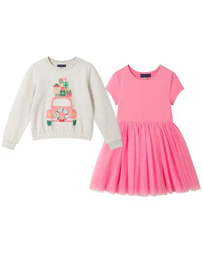 Andy & Evan Christmas Glitter Graphic Sweatshirt Set In Pink