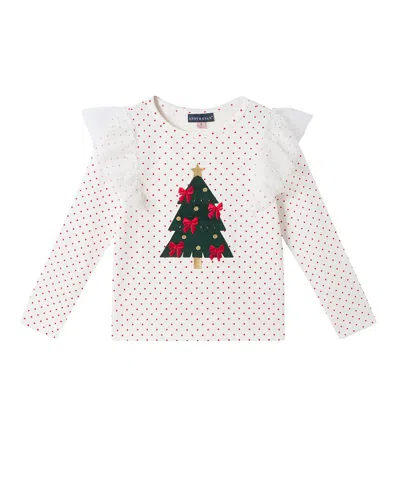Andy & Evan Christmas Tree Applique Tulle Ruffle Top In Neutral