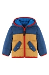 Andy & Evan Colorblock Faux Shearling Lined Hooded Puffer Jacket In Blue