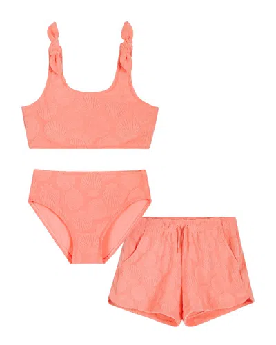 Andy & Evan Coral Terry Bikini Cover Up & Bikini Set In Pink