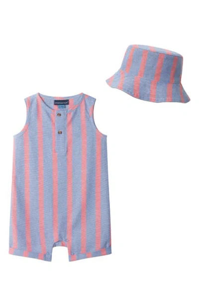 Andy & Evan Babies'  Cotton Blend Seersucker Romper & Hat Set In Multi