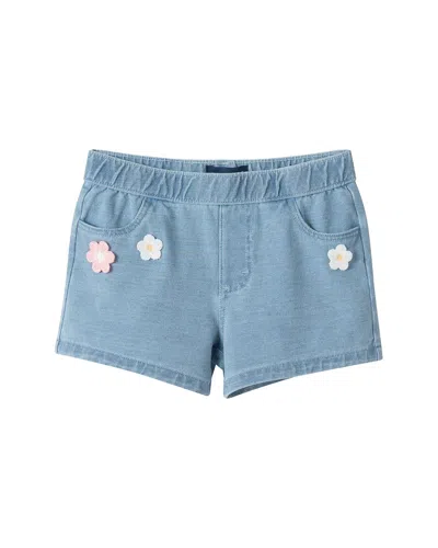 Andy & Evan Kids' Crochet Flower Knit Denim Short In Blue