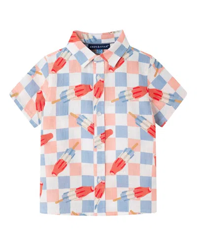 Andy & Evan Kids' Crosshatch Checkered Pop Button-down Shirt In Blue
