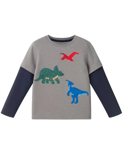 Andy & Evan Dino Chenille Graphic Two-fer T-shirt In Gray