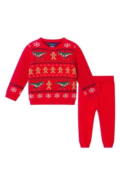 Andy & Evan Babies'  Fair Isle Sweater & Joggers Set In Red
