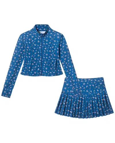 Andy & Evan Floral Print Athletic Top & Skort Set In Blue