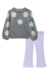 Andy & Evan Floral Sweater & Leggings Set In Gray