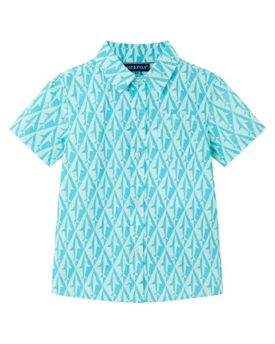 Andy & Evan Kids' Geo Shark Button-down Shirt In Green
