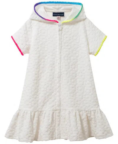 Andy & Evan Babies' Girls' 2t-5 Hooded Zipper Front Floral Cover-up In White