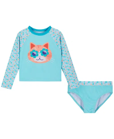 Andy & Evan Babies' Girls' 2t-5 Long-sleeve Rash Guard & Bottoms 2-piece Set In Blue