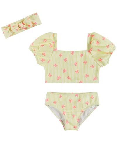 Andy & Evan Babies' Girls' 2t-5 Puff Sleeve Top, Bikini Bottom, & Matching Headband, 3-piece Set In Yellow