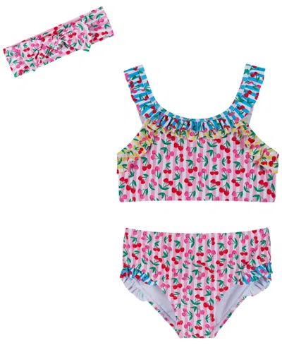 Andy & Evan Babies' Girls' 2t-5 Ruffle Top, Bikini Bottom, & Matching Headband, 3-piece Set In Pink