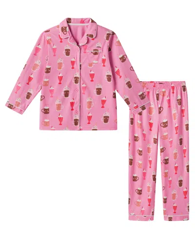Andy & Evan Kids' Girls' 5-16 Holiday Icons Print Pajama, 2-piece Set In Pink