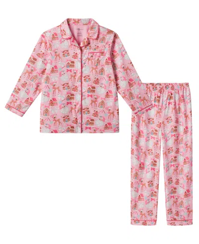 Andy & Evan Kids' Girls' 5-16 Holiday Icons Print Pajama, 2-piece Set In Pink