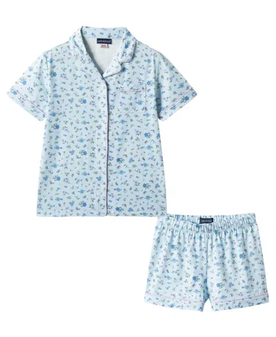 Andy & Evan Kids' Girls' 6-16 Button-down Shirt And Shorts, 2-piece Pajama Set In Blue