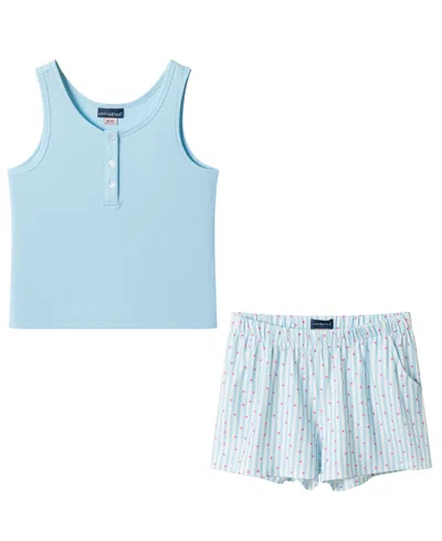 Andy & Evan Kids' Girls' 6-16 Henley Tank & Short, 2-piece Pajama Set In Blue