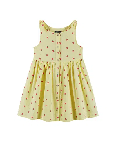 Andy & Evan Kids' Strawberry Sleeveless Button-up Dress In Yellow