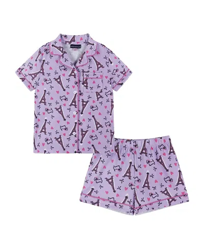 Andy & Evan Girls' Buttondown Pajama Set - Big Kid In Purple