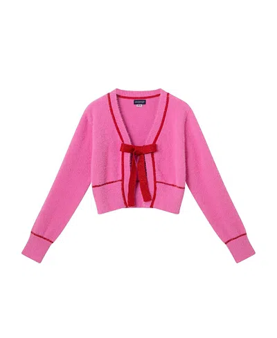 ANDY & EVAN GIRLS' EYELASH CARDIGAN SWEATER WITH SATIN BOW - BIG KID